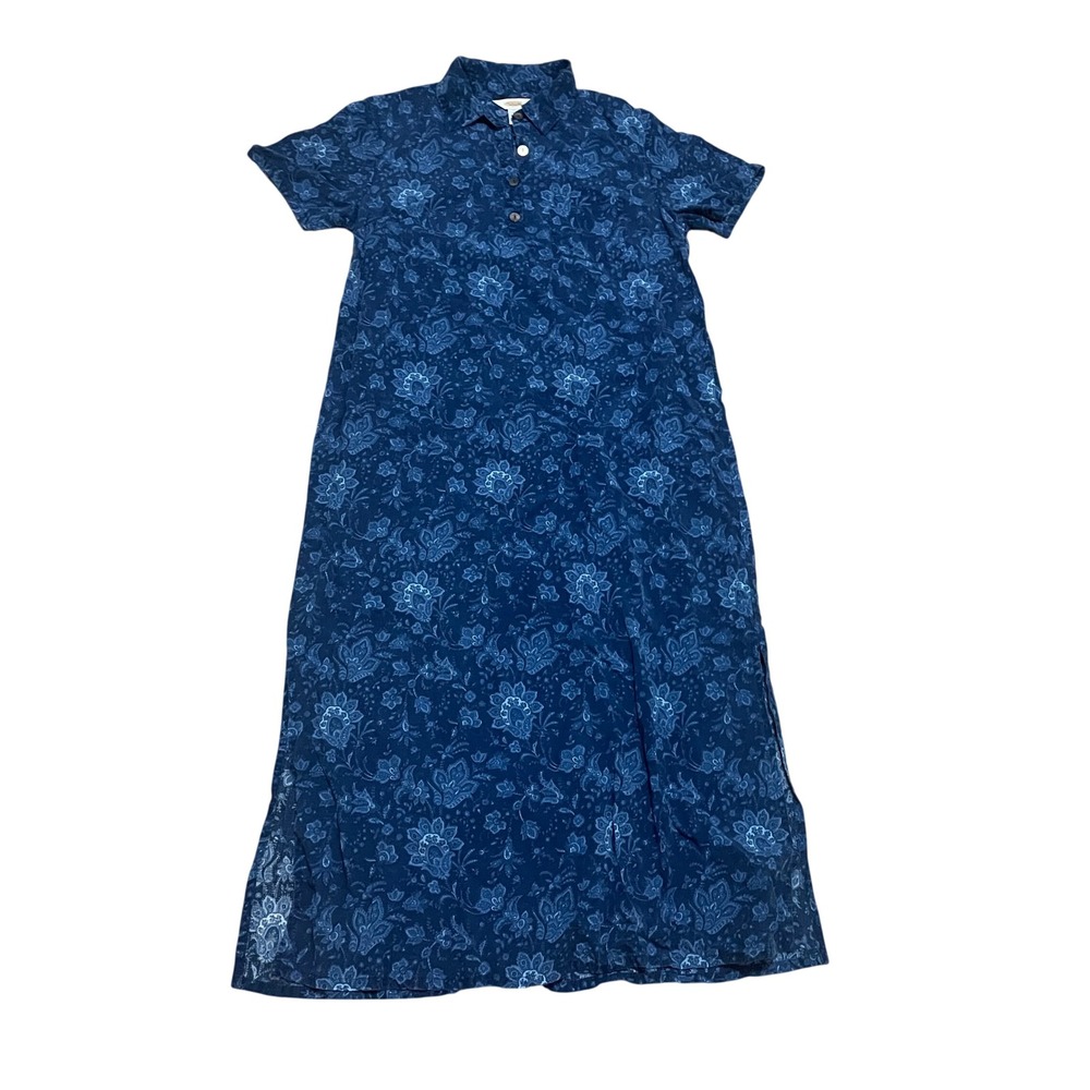 VTG Talbots Women's 12 Blue Floral Paisley Cottagecore Maxi Dress Short Sleeve